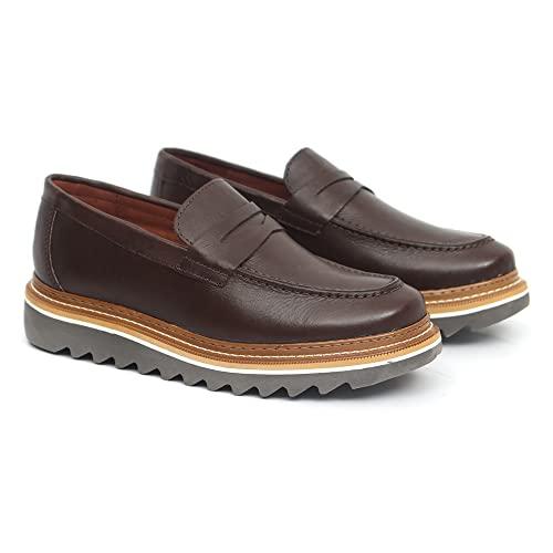 Sapato Oxford Masculino Loafer Tratorado Couro Liso cor:Marrom;Tamanho:39