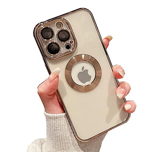 for iPhone 13 Pro Max Case Logo View,with Camera Lens Protector, for Women Men, Soft Slim Phone Cases for iPhone 13 /Pro/Max Clear Ultrathin Back Cover (13ProMax,gold)