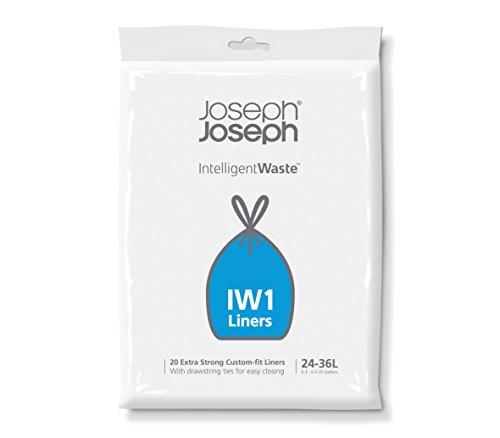 Joseph Joseph Sacos inteligentes IW1 General Waste Liners de ajuste personalizado para totem 24 a 36 litros, 6,3 a 9,5 galões, pacote com 20, preto