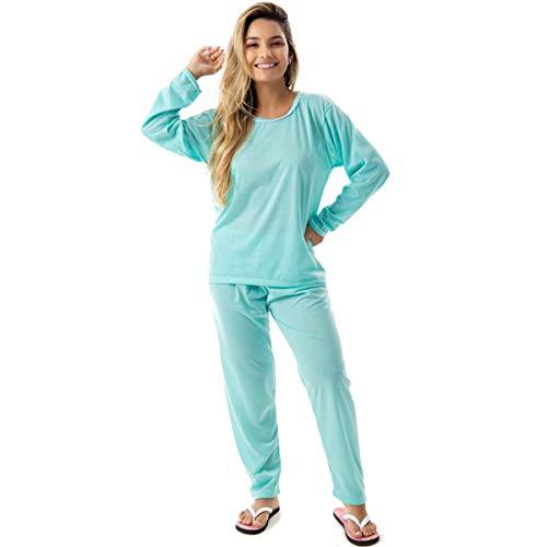 Pijama Confortavel Longo em Malha Suave Lisa | Feminino 177 Cor:Azul;Tamanho:P