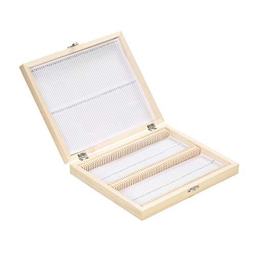 Romacci Caixa de armazenamento de lâminas de madeira com 100 lugares com fendas numeradas Folha de conteúdo para lâminas preparadas de microscópio