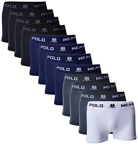 Kit de 12 cuecas boxer Polo Wear, Masculino, Preto/Marinho/Cinza/Branco, G