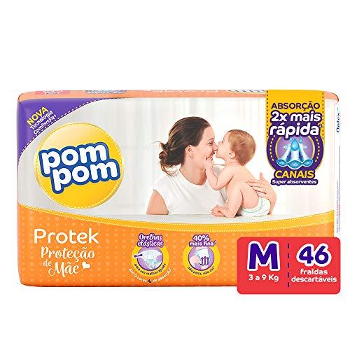 Fralda PomPom Protek Proteção de Mãe, M, Mega, pacote de 46 - Embalagem Pode Variar