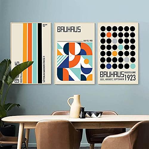 Arte de parede para quarto Bauhaus Abstrato Geométrico Gráfico Impressão Artística Moderna Minimalista Pôster Pintura em tela Imagem para sala de estar Quarto Decoração de casa 50 x 70 cm x 3 Sem moldura