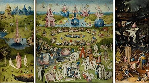 Jardim das Delícias Terrenas - 3 Telas de Hieronymus Bosch - 60x106 - Tela Canvas Para Quadro