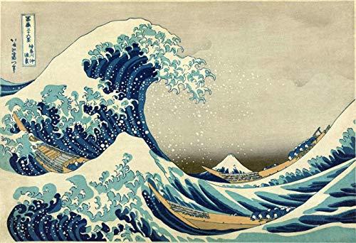 A Grande Onda de Kanagawa de Katsushika Hokusai - 75x110 - Tela Canvas Para Quadro