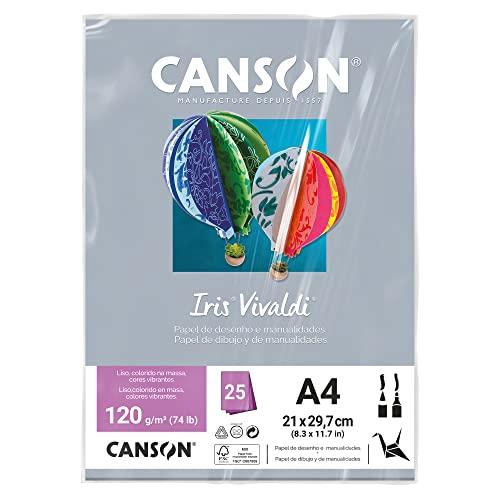 CANSON Iris Vivaldi, Papel Colorido A4 em Pacote de 25 Folhas Soltas, Gramatura 120 g/m², Cor Cinza (35)