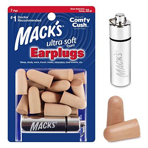 Mack's Tampões de ouvido de espuma ultramacia, 7 pares + capa – NRR mais alto de 33 dB, protetores auriculares confortáveis para dormir, ronco, viagens, shows, estudo e ruído Visite a loja Mack's