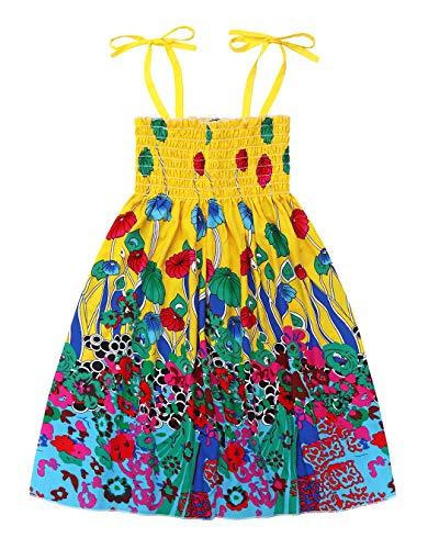 Cotrio Vestido de verão infantil para meninas Crianças Boho Floral Strap Sem Mangas Tutu Roupas do Havaí 6-7 anos amarelo