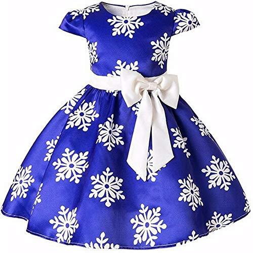 Houfung Vestido infantil de 3 a 9 anos com listras de flores para meninas, roupas infantis, vestido de princesa para festa de casamento, Azul, 6