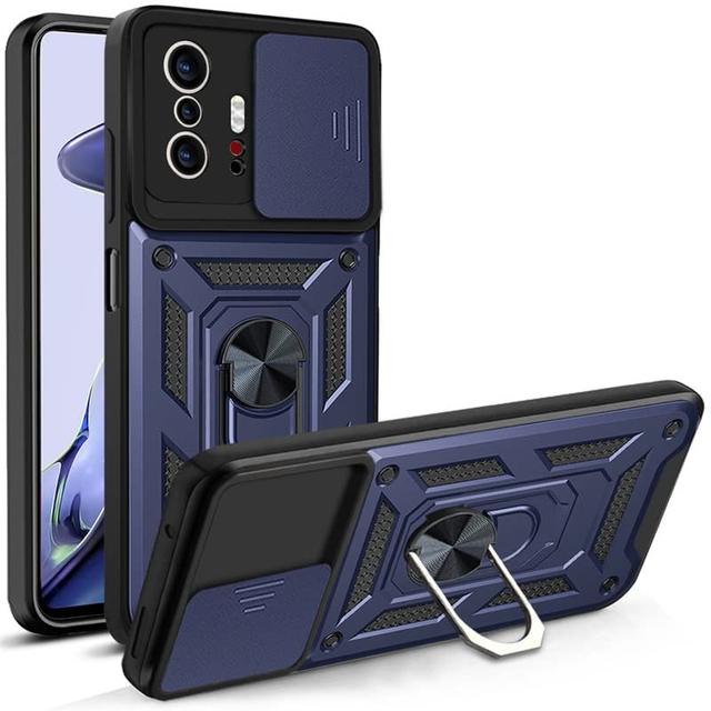 SZAMBIT Armor Lente Proteção Capa à Prova De Choque Para Xiaomi Redmi Suporte Capa Magnética Slot para Cartão (POCO F3,Azul)