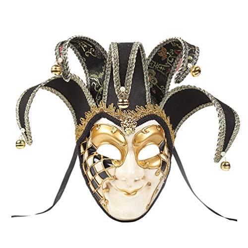 Toyvian Máscara veneziana de máscaras, máscara de de rosto inteiro, fantasia de carnaval, acessório de cosplay para festa de apresentação (azul, estilo de grão de rachadura), Preto, estilo olho dourado, 44*16*10cm
