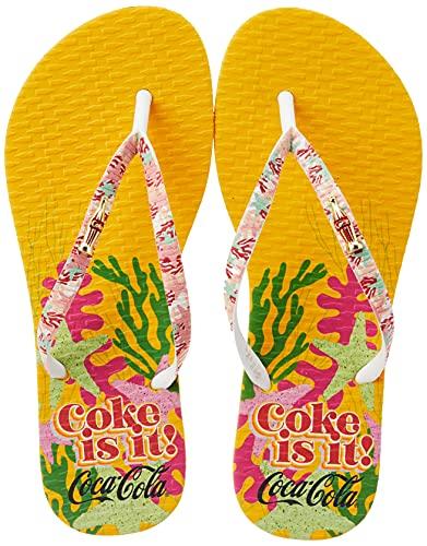 Sandálias Coca-Cola, Coral Coke, Amarelo/Branco, Feminino, 34