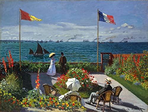 Jardim em Sainte-Adresse de Claude Monet - 75x99 - Tela Canvas Para Quadro