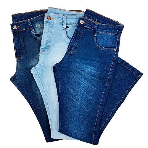 Kit 3 Calças Jeans Masculinas Slim Com Lycra Bamborra (Azul Claro, Azul Médio e Azul Escuro, 40)