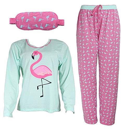 Kit Pijama Flamingo Mãe e filha Adulto Infantil Com Tapa Olho Manga Longa (GG/10)