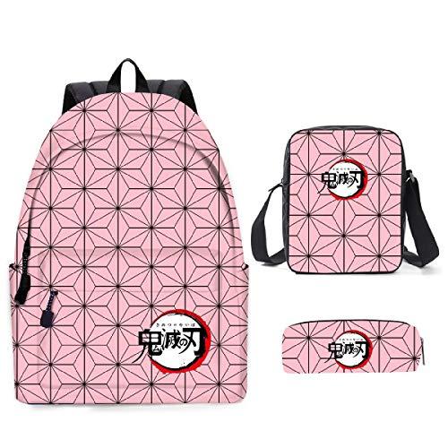Bolsa escolar Demon Slayer, mochila de desenho animado anime com bolsas de ombro, bolsa lápis para meninas, meninos, adolescentes, viagens escolares, B,