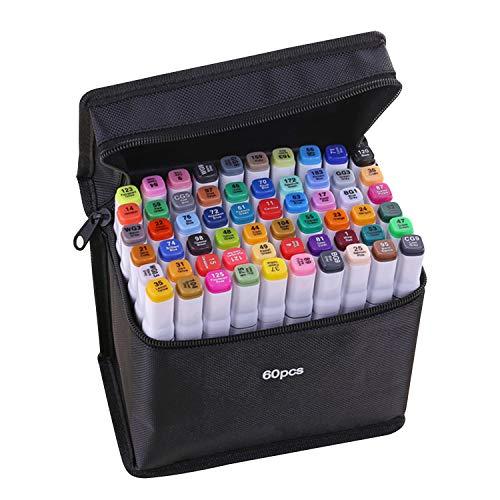 KKmoon Marcadores de 40 cores Caneta de marcação de ponta dupla Esboço Escrita Pintura Marcador sublinhado Artista desenhando marcadores de arte de duas pontas com bolsa de armazenamento com zíper
