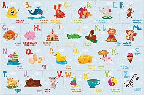 Brinquedo Pedagógico Madeira Montando o Alfabeto 26 Peças Brincadeira de Criança, Multicor, Quebra-Cabeça
