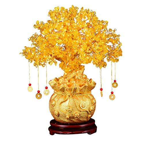 Garneck Feng Shui Chakra Cristal Dinheiro Árvore Bonsai Árvore da Sorte Chinesa com Moedas da Sorte para Decoração de Casa Amarelo