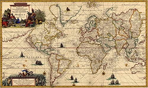 Mapa Mundi Antigo (1728) - 75x126 - Tela Canvas Para Quadro