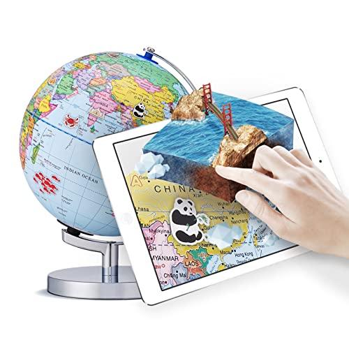 Mingzhe Globo mundial iluminado globo ar com suporte educacional led realidade aumentada globo terrestre para crianças aprendendo geografia constelação aplicativo interativo presente para meninos meni