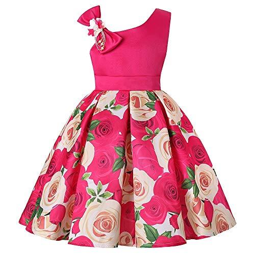 Houfung Vestido infantil de 3 a 9 anos com listras de flores para meninas, roupas infantis, vestido de princesa para festa de casamento, Rosa 11, 8