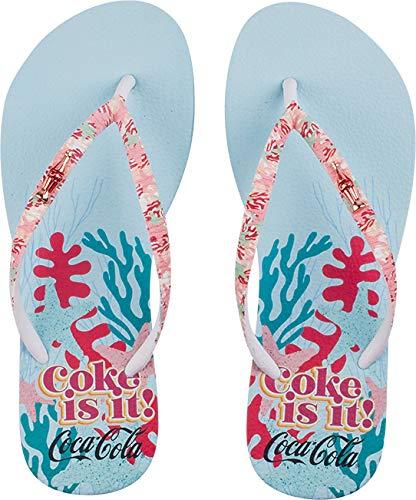 Sandálias Coca-Cola, Coral Coke, Azul Claro/Branco, Feminino, 36