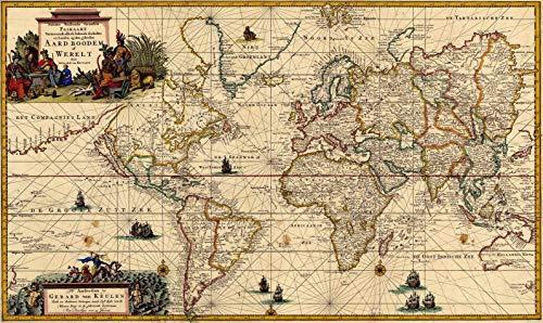 Mapa Mundi Antigo (1728) - 60x101 - Tela Canvas Para Quadro