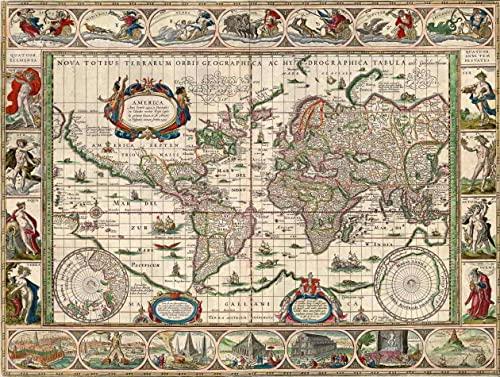 Mapa Mundi Antigo (1635) - 75x99 - Tela Canvas Para Quadro