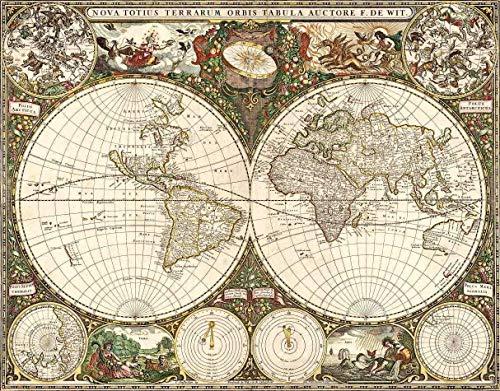 Mapa Mundi Antigo (1660) - 30x38 - Tela Canvas Para Quadro