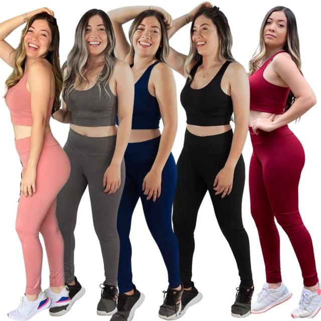 Conjunto Fitness Academia Feminino Calça Legging e Top Sem Bojo (P 34/36, Rose)