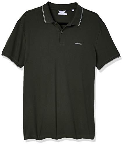 Camisa Polo Básica Listrada, Calvin Klein, Masculino, Verde Escuro, M