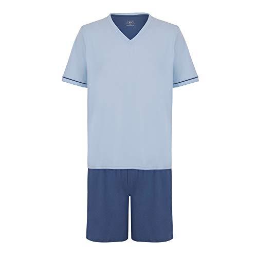 Pijama Lupo AM Malha Curto - Gola V masculino Azul Claro XG