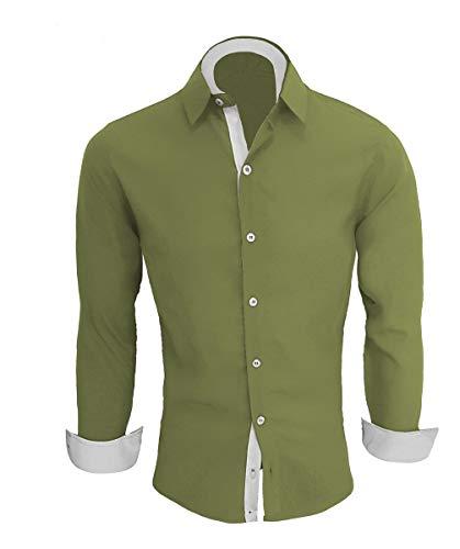 Camisa Social Masculina Slim Fit Luxo Camiseta Manga Longa (Verde Musgo, P)