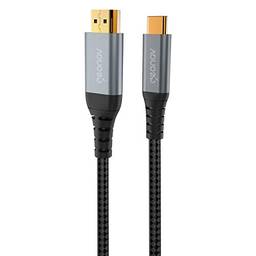 Cabo USB-C (tipo C) para HDMI, Suporta Resolução 4K-30Hz, 1.8 metros, Nylon trançado, Cinza escuro, UCA08, Geonav