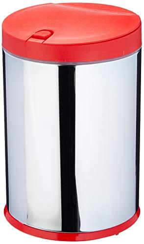 Lixeira Press em Aço Inox com Tampa Vermelha Brinox Decorline Lixeiras Aço Inox Aço Inox