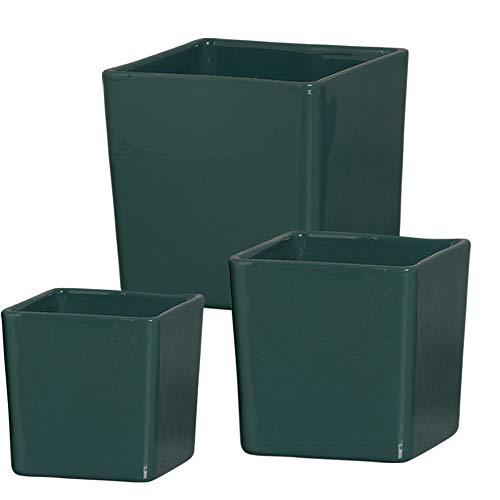 Trio De Cachepôs Quadrados Ceramicas Pegorin Verde Escuro