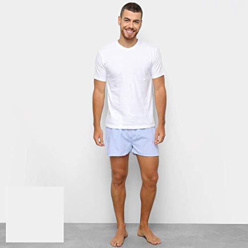 Pijama Masculino Camiseta Manga Curta e Samba Xadrez, Branco, Duomo, G