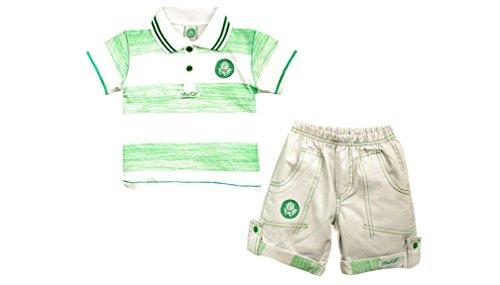 Conjunto Camiseta Polo e Bermuda Palmeiras, Rêve D'or Sport, Criança Unissex, Branco/Verde, 2