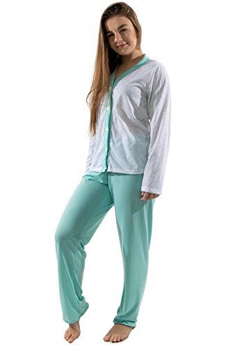 Pijama Amamentação Feminino Com Botão Manga Comprimida Longo Estampado (M, verde)