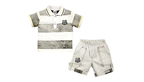 Conjunto Camiseta Polo e Bermuda Santos, Rêve D'or Sport, Criança Unissex, Branco/Preto/Amarelo, M