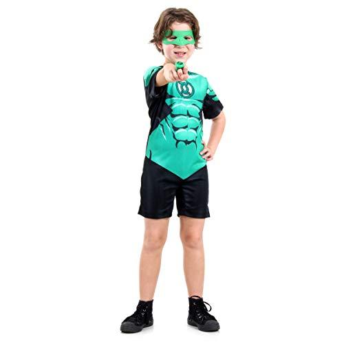 Fantasia Lanterna Verde Curto - Dc Infantil 915096-m Sulamericana Fantasias Verde/preto M 6/8 Anos