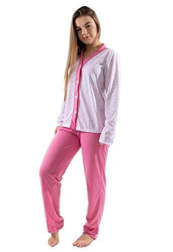 Pijama Amamentação Feminino Com Botão Manga Comprimida Longo Estampado (GG, rosa)
