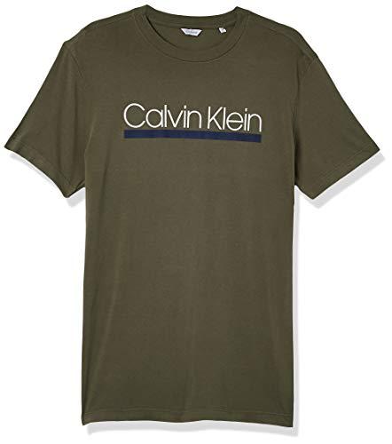 Camiseta Slim Listra, Calvin Klein, Masculino, Verde, GG
