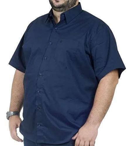 Camisa Social Masculina Manga Curta Plus Size Azul Marinho