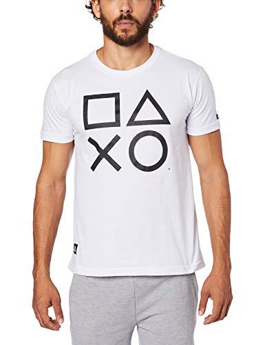 Camiseta Playstation Classic Symbols, Banana Geek, Adulto Unissex, Branco (com preto), M