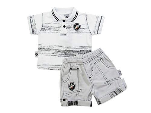 Conjunto Camiseta Polo e Bermuda Vasco, Rêve D'or Sport, Criança Unissex, Branco/Preto, G