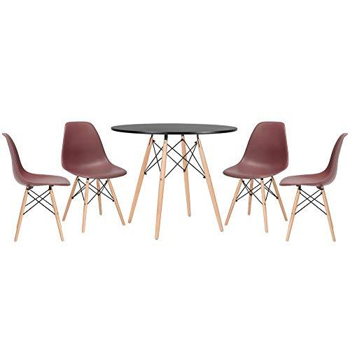 Kit - Mesa Eames 90 cm preto + 4 cadeiras Eames Eiffel Dsw marrom