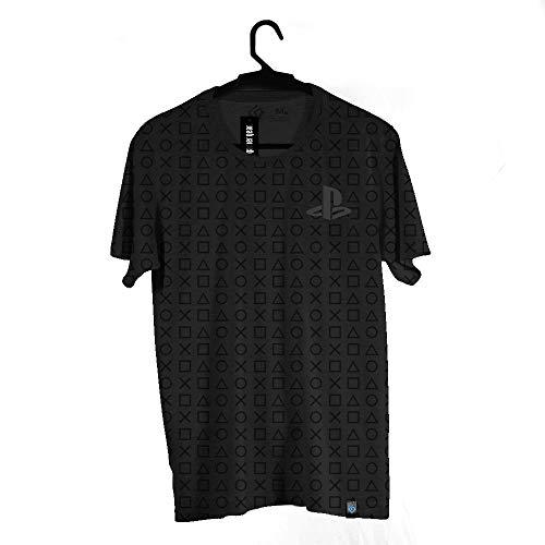 Camiseta Brand Botões Pattern, Playstation, Adulto Unissex, Cinza, M